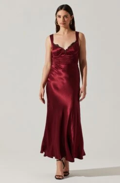 Aeris Satin Lace Trim Maxi Dress 32 Aeris Satin Lace Trim Maxi Dress -Astr The Label Shop ADR102254 WINE 5