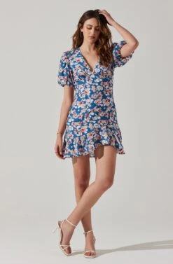 Flutter Sleeve Cutout Floral Mini Dress -Astr The Label Shop ADR10724 BLUEPINKFLORAL 2