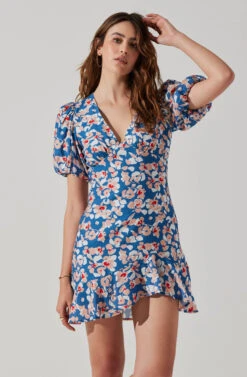 Flutter Sleeve Cutout Floral Mini Dress -Astr The Label Shop ADR10724 BLUEPINKFLORAL 3