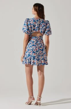 Flutter Sleeve Cutout Floral Mini Dress -Astr The Label Shop ADR10724 BLUEPINKFLORAL 5