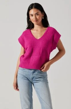 Checkered Sweater Vest 22 Checkered Sweater Vest -Astr The Label Shop ALT16416 CI FUCHSIA 1