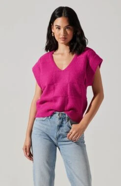 Checkered Sweater Vest 20 Checkered Sweater Vest -Astr The Label Shop ALT16416 CI FUCHSIA 3