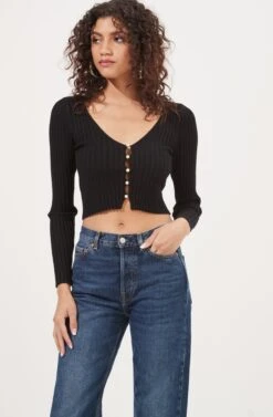 Lottie Pearl Button Cardigan -Astr The Label Shop AMB WS 176 BLACK 2