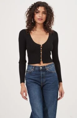 Lottie Pearl Button Cardigan -Astr The Label Shop AMB WS 176 BLACK 3