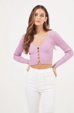Lottie Pearl Button Cardigan -Astr The Label Shop AMB WS 176 ORCHID 3