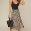 Button Front Midi Skirt -Astr The Label Shop AS9024B LEOPARD PRINT 4A