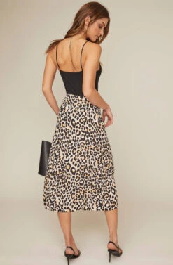 Button Front Midi Skirt -Astr The Label Shop AS9024B LEOPARD PRINT 8A