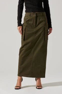 High Rise Cargo Maxi Skirt -Astr The Label Shop AS9163 OLIVE 3
