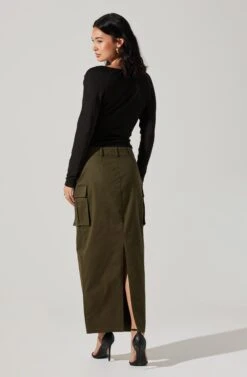High Rise Cargo Maxi Skirt -Astr The Label Shop AS9163 OLIVE 6