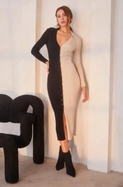 Two Toned Long Sleeve Midi Sweater Dress -Astr The Label Shop ASTR FALL23 ASSETS 0507