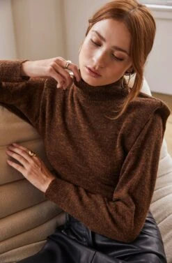 Daleyza Padded Shoulder Turtleneck Sweater -Astr The Label Shop ASTR FALL23 ASSETS 1048
