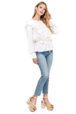 Silky Ruffle Tie Waist Blouse -Astr The Label Shop AT12976 003 IVORY 02
