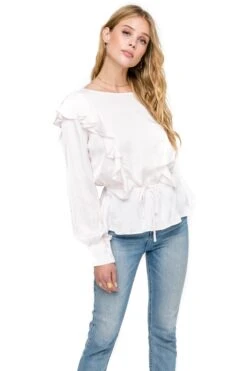 Silky Ruffle Tie Waist Blouse