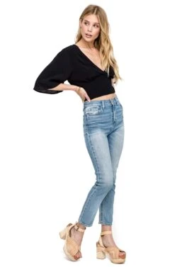 Flared Sleeve Banded Crop Top 8 Flared Sleeve Banded Crop Top -Astr The Label Shop AT13720 BLACK 02