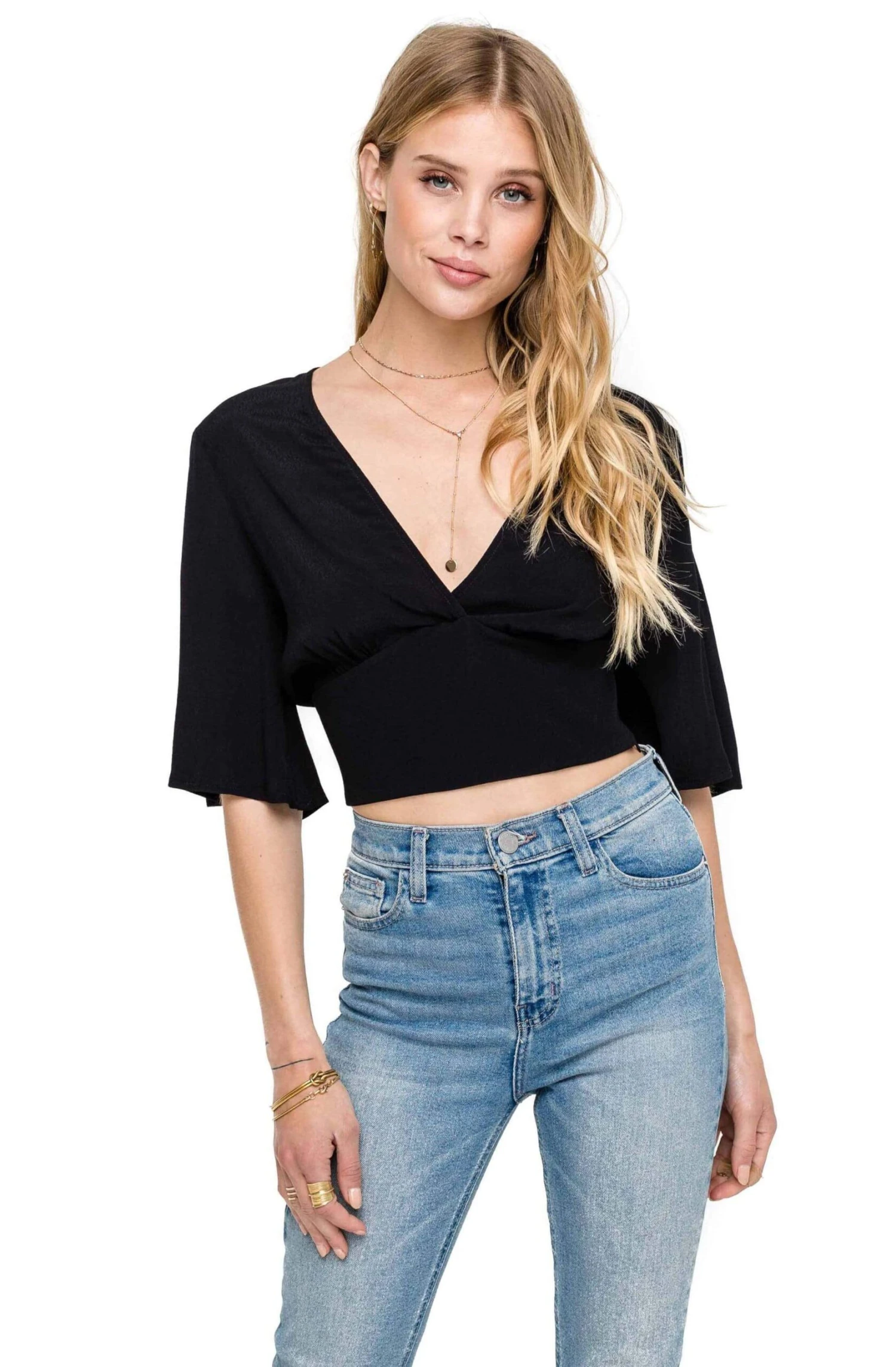 Flared Sleeve Banded Crop Top 3 Flared Sleeve Banded Crop Top