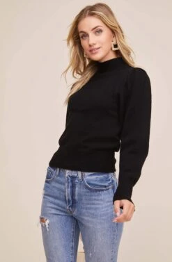 Lana Puff Sleeve Sweater -Astr The Label Shop AT15096B BLACK 3