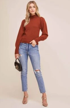 Lana Puff Sleeve Sweater -Astr The Label Shop AT15096B RUST 1
