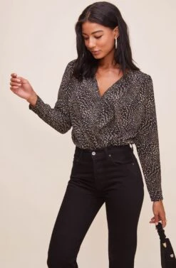 Drape Front Long Sleeve Bodysuit 41 Drape Front Long Sleeve Bodysuit -Astr The Label Shop AT15181 003 BLACKANIMAL 5