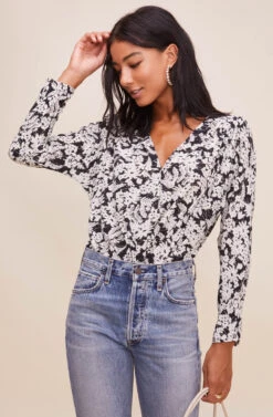 Drape Front Long Sleeve Bodysuit