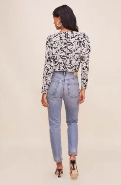 Drape Front Long Sleeve Bodysuit 27 Drape Front Long Sleeve Bodysuit -Astr The Label Shop AT15181 003 BLACKIVORYFLORAL 4