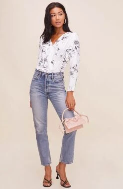 Drape Front Long Sleeve Bodysuit 32 Drape Front Long Sleeve Bodysuit -Astr The Label Shop AT15181 003 IVORYSKETCHFLORAL 3