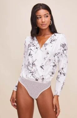 Drape Front Long Sleeve Bodysuit 35 Drape Front Long Sleeve Bodysuit -Astr The Label Shop AT15181 003 IVORYSKETCHFLORAL 9