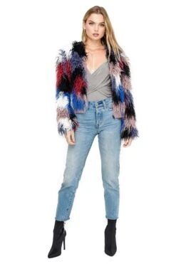 Shaggy Faux Fur Jacket -Astr The Label Shop AT15222 BLUE MULTI COLOR 01