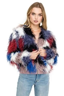 Shaggy Faux Fur Jacket -Astr The Label Shop AT15222 BLUE MULTI COLOR 05