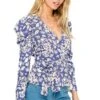 Ruffle Long Sleeve Wrap Front Tie Top 1 Ruffle Long Sleeve Wrap Front Tie Top -Astr The Label Shop AT15418 BLUE IVORY FLORAL 4AA