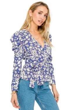 Ruffle Long Sleeve Wrap Front Tie Top