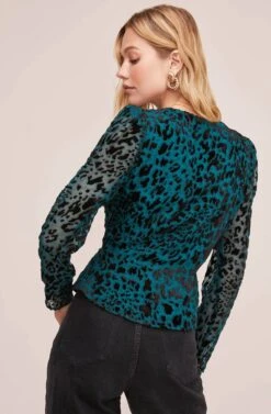 Burnout Leopard Wrap Top -Astr The Label Shop AT15511B TEAL BLACK LEOPARD 4