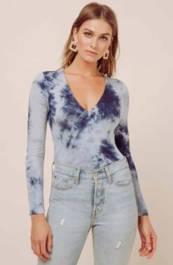 Tie Dye V Neck Bodysuit -Astr The Label Shop AT15898 NAVY TIE DYE 2