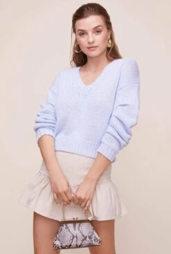 Ruched Sleeve Sweater -Astr The Label Shop AT15979 BLUE 7
