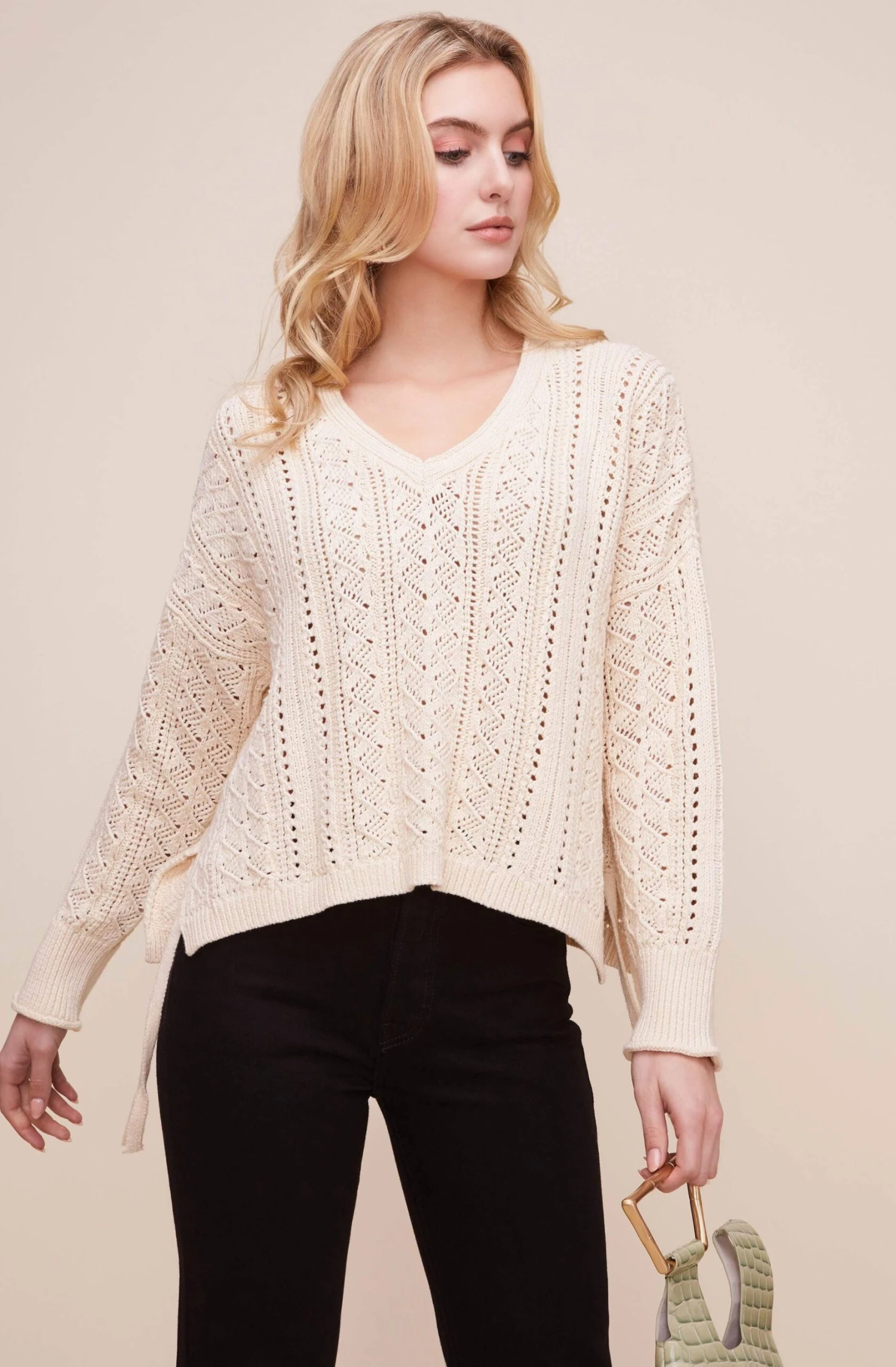 Open Weave V Neck Sweater 5 Open Weave V Neck Sweater - Image 3
