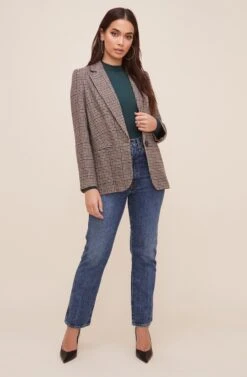 Plaid Blazer -Astr The Label Shop AT16133 BROWNTEALPLAID 1