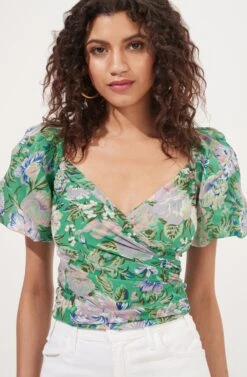 Sonnet Wrap Top -Astr The Label Shop AT16182 GREENLILACFLORAL 4