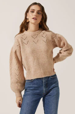 Pointelle Puff Sleeve Sweater