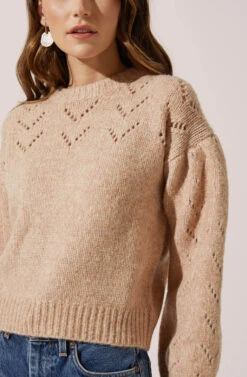 Pointelle Puff Sleeve Sweater -Astr The Label Shop AT16195 CAMEL 3