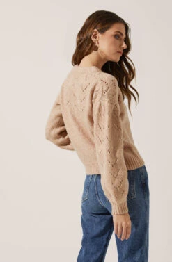 Pointelle Puff Sleeve Sweater -Astr The Label Shop AT16195 CAMEL 4