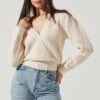 Wrap Pointelle Sweater 1 Wrap Pointelle Sweater -Astr The Label Shop AT16270 ECRU 2