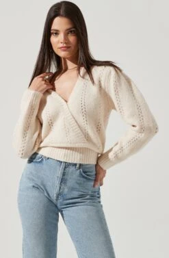 Wrap Pointelle Sweater