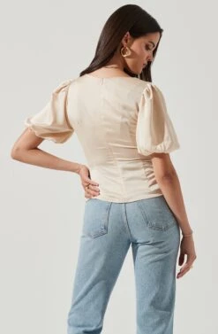 Deep V Balloon Sleeve Top -Astr The Label Shop AT16293 CHAMPAGNE 4