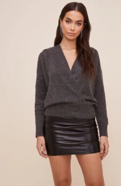 Pleated Wrap Sweater 32 Pleated Wrap Sweater -Astr The Label Shop AT16296 CHARCOAL 2
