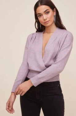 Pleated Wrap Sweater 27 Pleated Wrap Sweater -Astr The Label Shop AT16296 LILAC 1