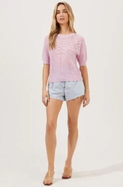 Short Sleeve Pointelle Sweater -Astr The Label Shop AT16412 LILAC 1