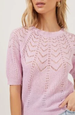 Short Sleeve Pointelle Sweater -Astr The Label Shop AT16412 LILAC 3