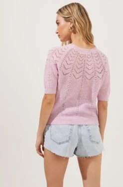 Short Sleeve Pointelle Sweater -Astr The Label Shop AT16412 LILAC 4