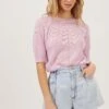 Short Sleeve Pointelle Sweater -Astr The Label Shop AT16412 LILAC 6