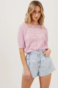 Short Sleeve Pointelle Sweater
