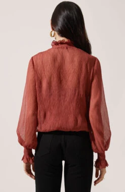 Mock Neck Long Sleeve Top -Astr The Label Shop AT16423 MARSALA 4